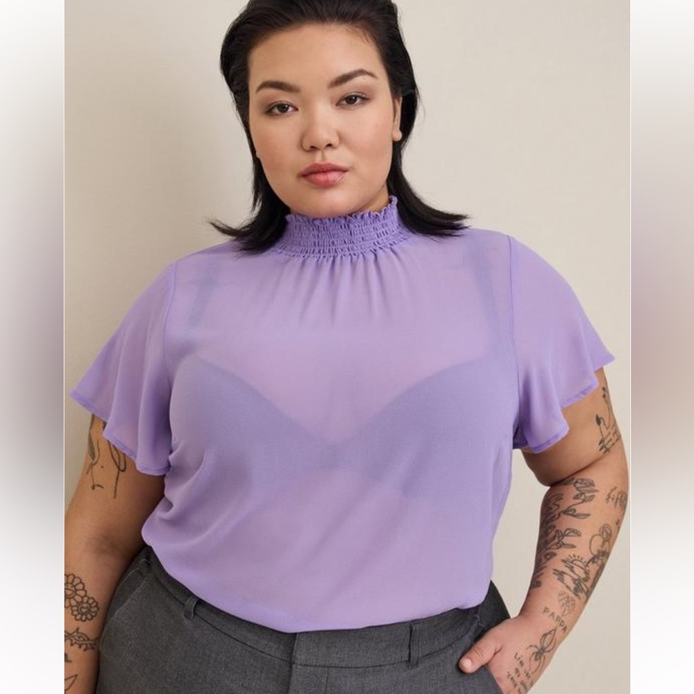 Torrid Lilac Flutter Sleeve Blouse